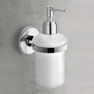 Soap Dispenser Soap Dispenser, Wall Mounted, Rounded, Frosted Glass With Chrome Mounting Gedy FE81-13